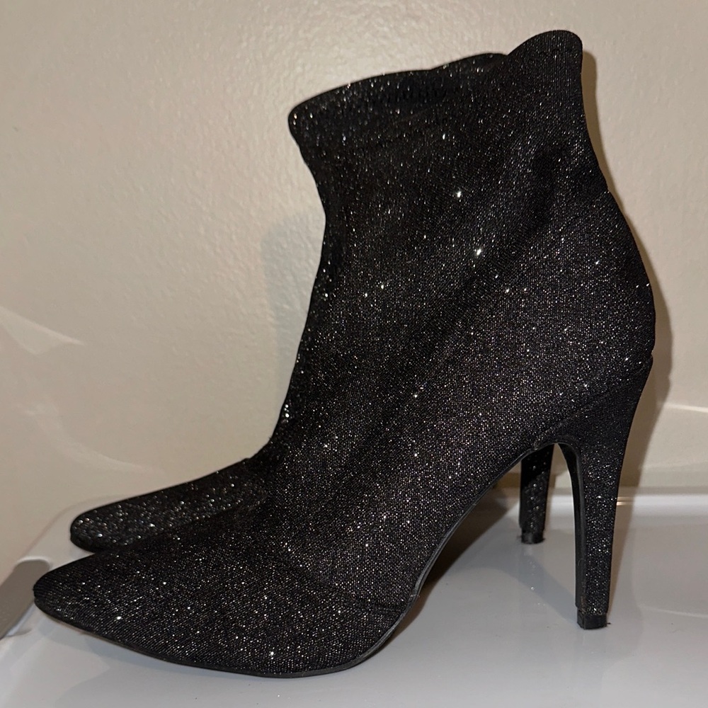 Brash Black Sparkle Heeled Boots - Picture 3 of 3